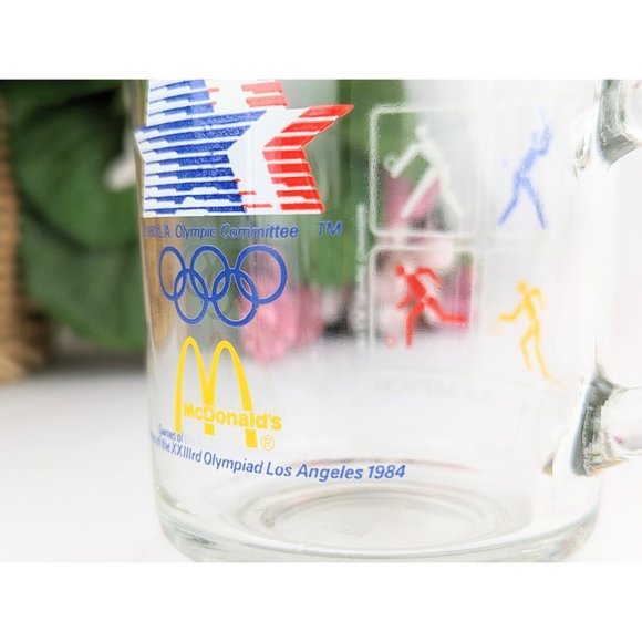 Vintage 1984 Summer Olympics Clear Glass Mug McDonalds Collector Cup Los Angeles - Picture 2 of 7